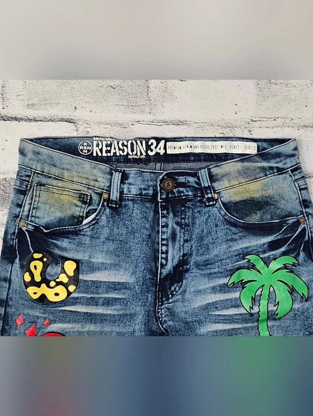 Reason NYC Graphic Patch Moto Jeans Men’s 34 Streetwear Denim